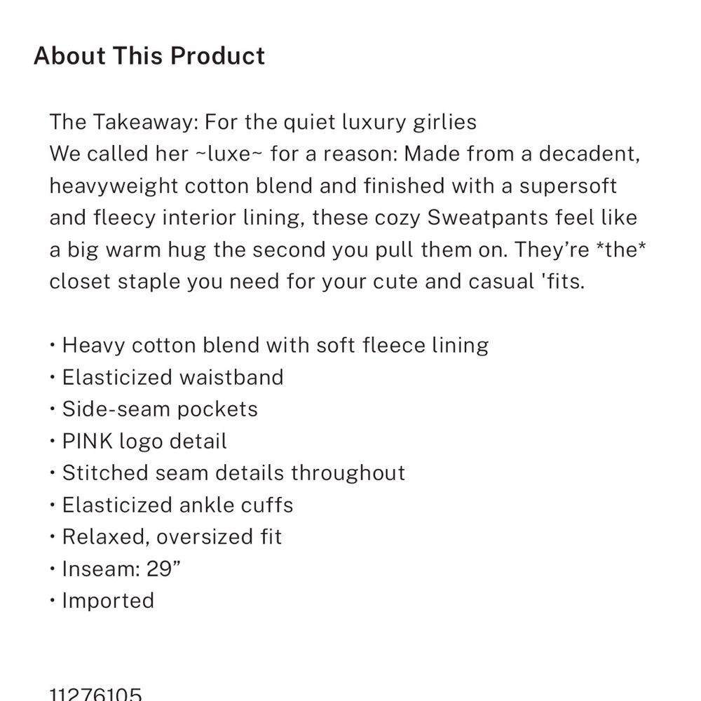Victoria's Secret Luxe fleece baggy sweat pants - Picture 3 of 4